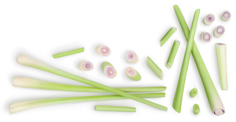 Fresh Lemongrass isolated on white background . Top view with copy space for your text. Flat lay