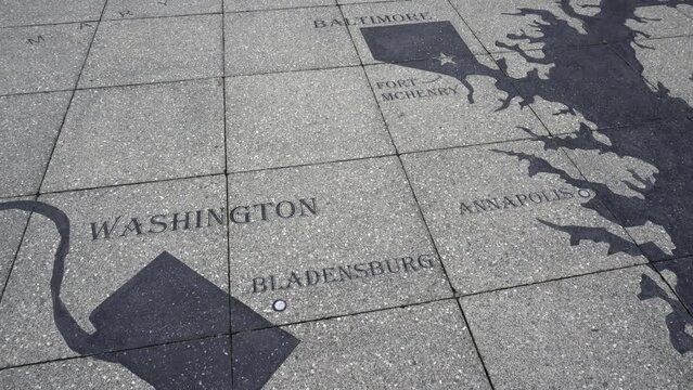 Map at Fort McHenry National Monument and Historic Shrine in Baltimore, Maryland. Chesapeake Map orients visitors, highlight importance of fort during the War of 1812.