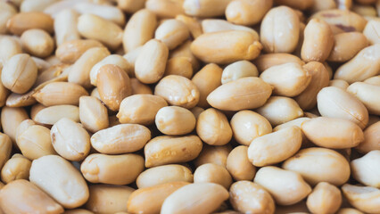 Peeled peanuts top view, delicious and tasty protein supply.