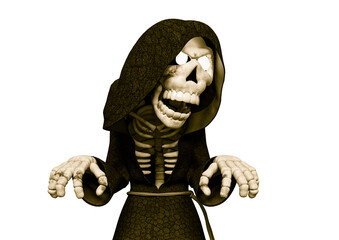 funny skeleton in cloak is angry