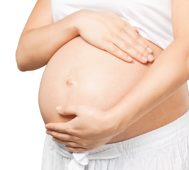 Pregnant woman touching her big belly