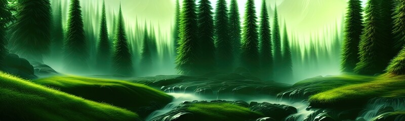 coniferous forest. Cute winter repeating landscape. Horizontal view of winter forest. nordic landscape