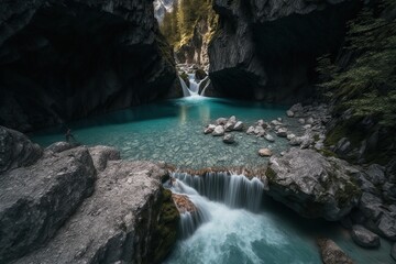 Fototapeta na wymiar Beautiful Waterfall in Austria drone shot, generative AI