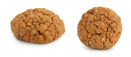 oatmeal cookies with flax, pumpkin and sunflower seeds isolated on white background with full depth of field
