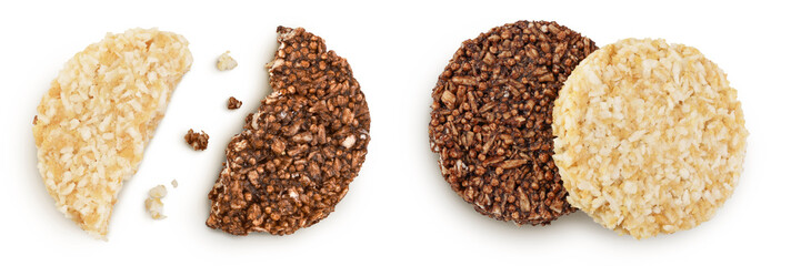 coconut and amaranth cookies with carob isolated on white background with full depth of field. Healthy food.