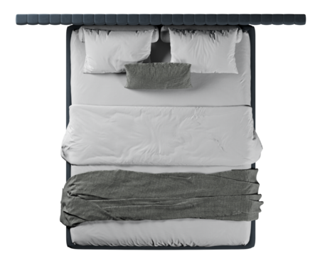 Top view of double bed with headboard