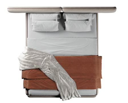 Top view of double bed with headboard