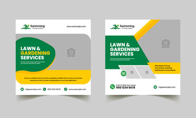 Lawn garden or landscaping service social media post and promotion web banner ads stories flyer  poster template 