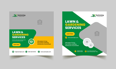 Lawn garden or landscaping service social media post and promotion web banner ads stories flyer poster template 