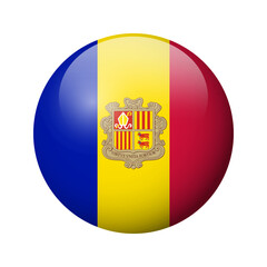 Obraz premium Andorra flag - glossy circle badge. Vector icon.