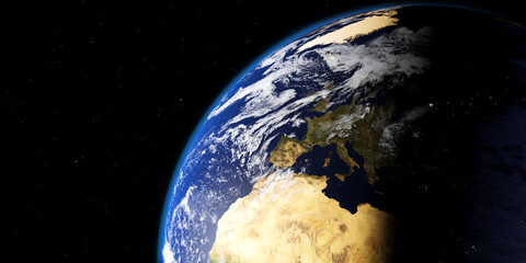 le continent Européen et le nord de l'Afrique vus depuis l'espace - rendu 3D  - textures fournies par la nasa © Fox_Dsign