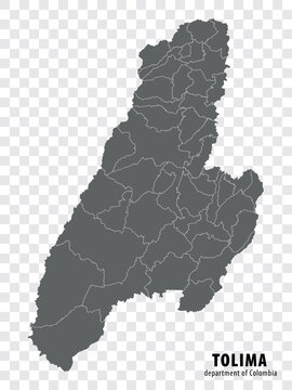 Blank map Tolima  Department of Colombia. High quality map Tolima  with municipalities on transparent background for your web site design, logo, app, UI. Colombia.  EPS10.