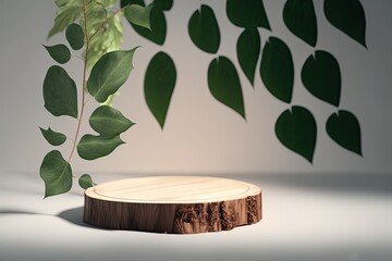 Garden with flowers and plants, Product banner, podium platform, tropical background, 3D, Generative AI