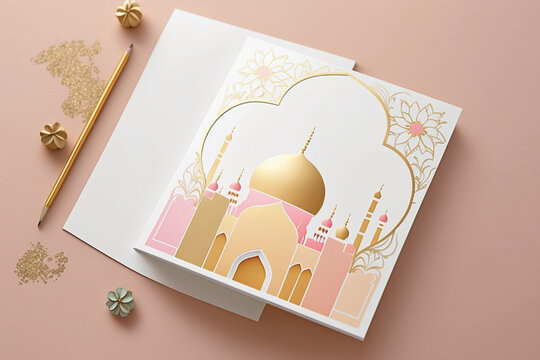 Mosque, Ramadan Kareem, Mawlid, Iftar, Israa Al Miraj, Eid Al Fitr Al Adha, Muharram Decoration, Greeting Card, generative ai
