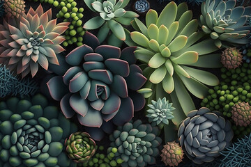 Fototapeta premium succulents, background, top view. generative AI tools. 