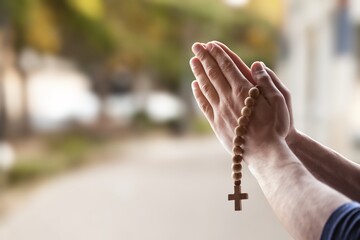 Human hands of prayer folded, religion concept