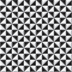 Checkered Isometric Triangles Tiles Background Template Making Visual Effect of Embossed and Debossed Shapes - Black Elements on White Backdrop - Gradient Graphic Design