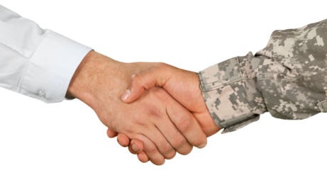 Veteran handshake military businessman soldier army soldier closeup
