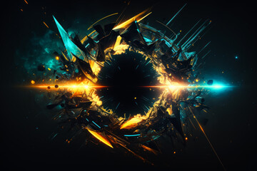 Abstract Cyber space background. Cyber security background. Hi-tech digital technology and engineering background. Futuristic colorful abstract space with geometrical shapes and lines, Generative AI.