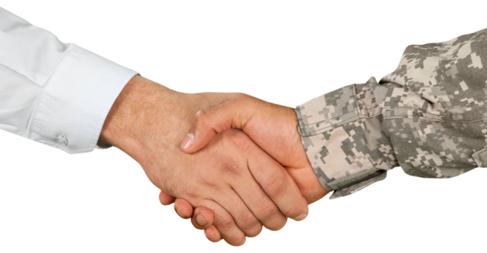 Veteran handshake military businessman soldier army soldier closeup