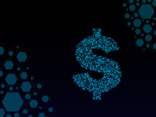 dollar money symbol made from low poly hexagons in a abstract hologram style 