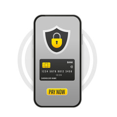 Credit card money financial security for online shopping, online payment with payment protection. Shopping with mobile phone password security. Online payment secure. Vector illustration