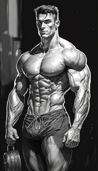 Fototapeta na wymiar Male bodybuilder. Sketch drawing created with Generative AI