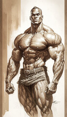 Fototapeta na wymiar Detailed sketch of a jacked man. Bodybuilder posing. Created with Generative AI