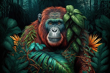 Monkey Ape Jungle Colorful Generative AI