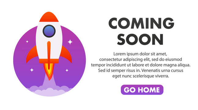 Launching soon marketing store template on a smartphone. Coming soon announcement flyer banner. Project launch and development process. Innovation product, creative idea. Vector illustration