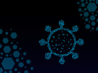 a single virus in a futuristic blue low poly style