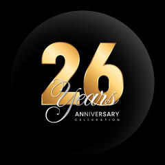25th Anniversary logo. Golden number with silver color text. Logo Vector Template Illustration