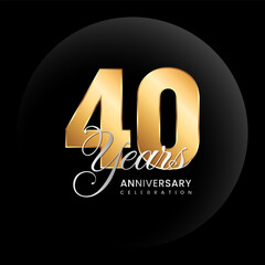 40th Anniversary logo. Golden number with silver color text. Logo Vector Template Illustration