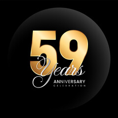 59th Anniversary logo. Golden number with silver color text. Logo Vector Template Illustration