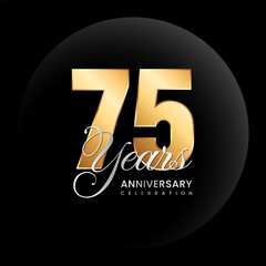 75th Anniversary logo. Golden number with silver color text. Logo Vector Template Illustration