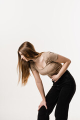 Fototapeta premium Violation of menstrual cycle in young woman. Algo dysmenorrhea. Menstruation and pain during menstruation of girl.