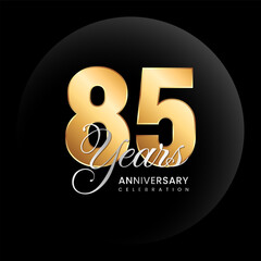 85th anniversary logo design concept. Golden number with silver color text. Logo Vector Template Illustration