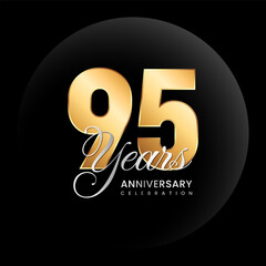 95th anniversary logo design concept. Golden number with silver color text. Logo Vector Template Illustration