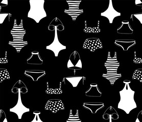 Seamless bikini pattern in sketch style in doodle style. Vector illustration.