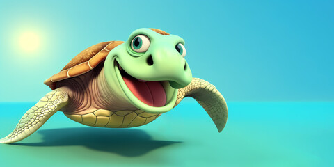 Sea turtle portrait on a blue background, Generative AI illustration