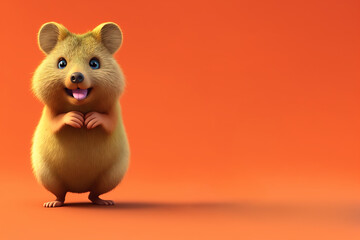 Quokka portrait on an orange background, Generative AI illustration