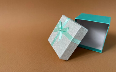 Empty gift box. Banner with place for text.