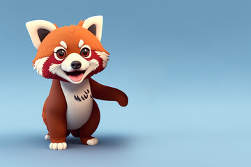 Red Panda portrait pointing on a blue background, Generative AI illustration