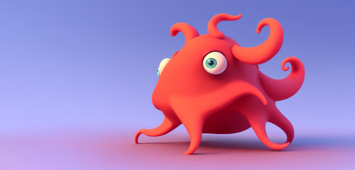 Flapjack Octopus portrait on a blue background, Generative AI illustration