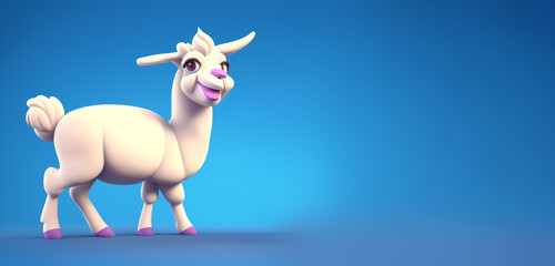 Llama portrait on a plain blue background, Generative AI illustration