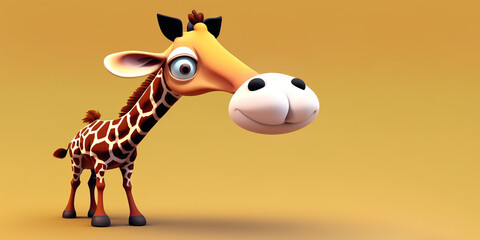 Giraffe portrait on a yellow background, Generative AI illustration