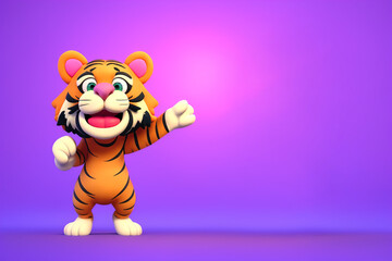 Tiger portrait pointing on a purple background, Generative AI illustration