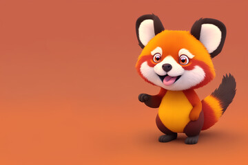 Red Panda portrait pointing on an orange background, Generative AI illustration