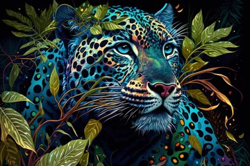 Foto op Plexiglas Jungle Leopard Jaguar Colorful Animal Tropical Wildlife Background Generative AI © Lexie