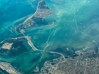 aerial landscape view of south Miami, Virginia Key and Key Biscayne within the Biscayne Bay Aquatic...